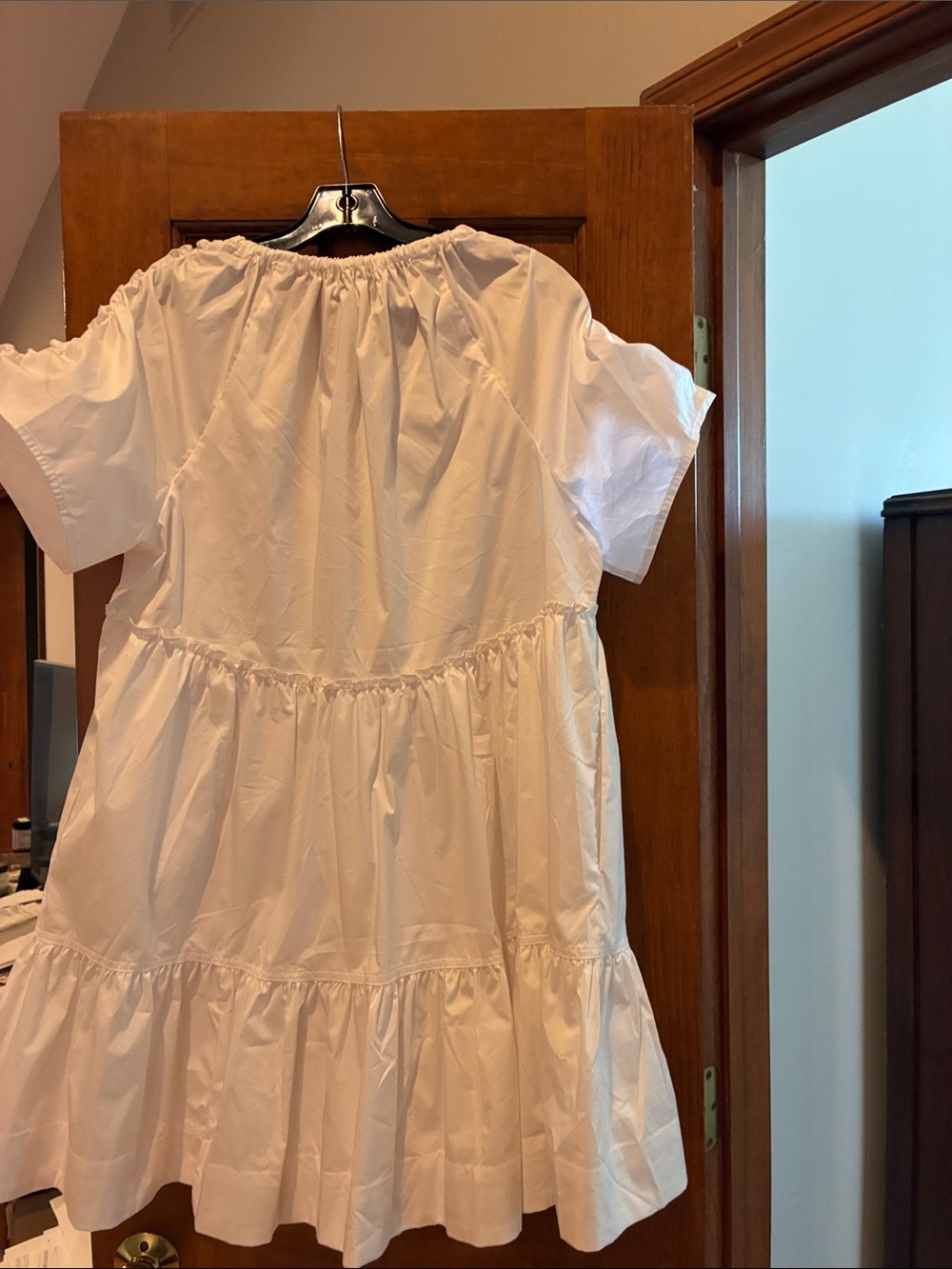 NWT Tanya Taylor white poplin pullover baby doll dress with pockets size L
